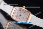 Franck Muller Black Croco Ronda 762 Quartz Rose Gold Case with White Dial Arabic Numeral Markers and White Leather Strap