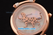 Cartier Le Cirque Animalier de Cartier Swiss Quartz Rose Gold Case with White MOP Dial and White Leather Strap