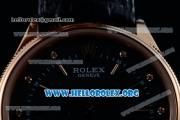 Rolex Cellini Time Clone Rolex 3132 Automatic Rose Gold Case with Black Dial and Black Leather Strap - 1:1 Origianl (BP)