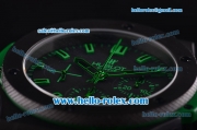 Hublot Big Bang Swiss Valjoux 7750 Automatic Movement PVD Case with Black Dial and Green Leather Strap