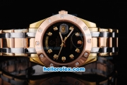 Rolex Day-Date Oyster Perpetual Date Automatic Rose Gold and Gold Case with Black Dial and Diamond Marking-Big Calendar