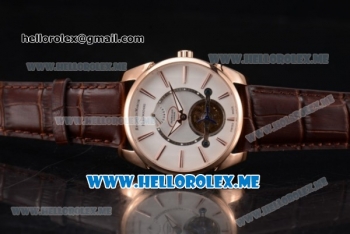 Parmigiani Tonda Tourbillon Asia ST25 Automatic Rose Gold Case with White Dial and Brown Leather Strap Stick Markers