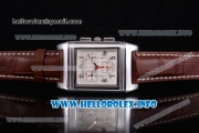 Jaeger-LeCoultre Reverso Chronograph Swiss Quartz Movement Steel Case with White Dial and Brown Leather Strap