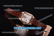 Cartier Santos Tourbillon Asia Automatic Rose Gold Case with White Dial and Brown Leather Strap - Roman Numeral Markers