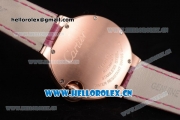 Cartier Ballon Bleu Medium Asia Automatic Rose Gold Case with Silver Dial Purple Leather Strap and Diamonds Bezel (YF)