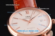IWC Portofino Vintage Swiss ETA 2892 Automatic Rose Gold Case with Brown Leather Strap and White Dial
