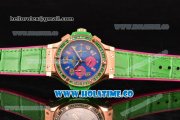 Hublot Big Bang Tutti Frutti 38MM Chrono Miyota OS20 Quartz Rose Gold Case with Blue Dial Stick/Numeral Markers and Green Diamonds Bezel