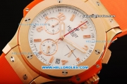 Hublot Big Bang Chronograph Miyota Quartz Movement Gold Case with White Dial and Rose Gold Arabic Numerals - Orange Rubber Strap