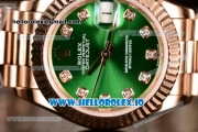 Rolex Datejust Swiss ETA 2671 Automatic Rose Gold Case with Green Dial Diamonds Markers and Rose Gold Bracelet (BP)