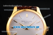 Patek Philippe Calatrava Miyota Quartz Yellow Gold Case with White Dial and Brown Leather Strap Stick Markers