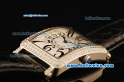 Franck Muller Long Island Swiss ETA Quartz Movement Steel Case with Diamond Bezel and White Dial