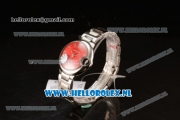 Cartier Ballon Bleu De Japanese Miyota Quartz Steel Case with Red Dial Roman Numberal Markers and Steel Bracelet