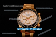 Rolex Daytona Chrono Swiss Valjoux 7750 Automatic Yellow Gold Case/Bracelet with White Dial Ceramic Bezel and Stick Markers (BP)