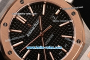 Audemars Piguet Royal Oak Swiss ETA 2824 Automatic Two Tone Case with Stick Markers and Black Grid Dial - 1:1 Original