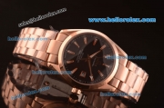 Omega Seamaster Asia 2813 Automatic Full Rose Gold Case with Black Stripe Dial-ETA Coating