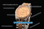 Rolex Datejust Swiss ETA 2836 Automatic Two Tone Case with Diamonds Bezel Gold Dial and Diamonds Markers (BP)