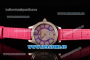 Jaeger-LeCoultre Lady Miyota Quartz Steel Case with White MOP Dial Purple Stick Markers and Hot Pink Leather Strap - Diamonds Bezel