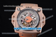 Hublot Masterpiece MP 08 Antikythera Sunmoon Asia 2813 Automatic Rose Gold Case Skeleton Dial and Orange Leather Strap