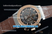 Hublot Classic Fusion Chronograph Swiss Valjoux 7750 Automatic Rose Gold Case with Grey Dial Stick Markers and Brown Genuine Leather Strap