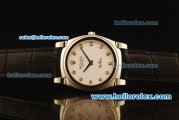 Rolex Cellini Swiss Quartz Steel Case with White Dial and Black Leather Strap-Diamond Markers