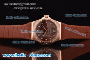 Omega Constellation Swiss ETA Quartz Rose Gold Case with Diamond Bezel and Brown Rubber Strap