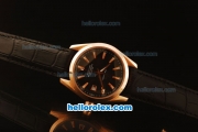 Omega Seamaster Co-Axial Automatic Rose Gold Case with Black Dial and Black Leather Strap - ETA Coating