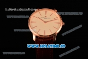 Vacheron Constantin Patrimony Miyota 9015 Automatic Rose Gold Case with Beige Dial Brown Leather Strap and Stick Markers