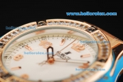 Hublot Big Bang Swiss Quartz Movement Rose Gold Case with Diamond Bezel and Blue Rubber Strap