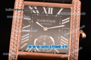 Cariter Tank MC Swiss ETA 2824 Automatic Rose Gold Case with Black Dial Diamonds Bezel and White Roman Numeral Markers