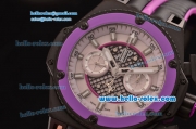 Hublot King Power Chronograph Swiss Valjoux 7750 Automatic PVD Case with White Dial and Purple Bezel