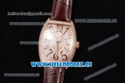 Franck Muller Casablanca Asia Automatic Rose Gold/Diamonds Case with Diamonds Dial and Brown Leather Strap (ZF)