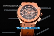 Hublot Clsssic Fusion Skeleton Chrono Miyota Quartz Rose Gold Case with Skeleton Dial Brown Leather Strap and Stick Markers