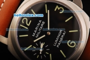 Panerai Marina Militare Pam 036 Swiss ETA 6497 Hand-Winding Movement Titanium Case with Black Dial and Brown Leather Strap