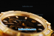 Rolex Daytona Chronograph Miyota Quartz Movement Full Gold with Diamond Bezel and Black Dial-White Markers