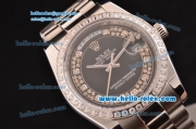 Rolex Day Date Swiss ETA 2836 Automatic Steel Case with Diamond Markers and Black Dial