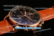 IWC Portuguese Chrono Miyota OS20 Quartz Rose Gold Case with Brown Leather Strap and Black Dial