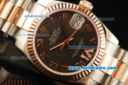 Rolex Datejust Automatic Movement Steel Case with Chocolate Dial and Rose Gold Bezel-Two Tone Strap