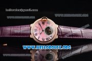 Cartier Ballon Bleu De Tourbillon Swiss Tourbillon Manual Winding Rose Gold Case with Pink Dial Purple Leather Strap and Roman Numeral Markers