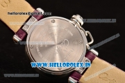 Cartier Pasha C Swiss Quartz Steel Case with White MOP Dial and Burgundy Leather Strap