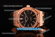 Audemars Piguet Royal Oak 41MM Clone AP Calibre 3120 Automatic Rose Gold Case with Black Dial and Stick Markers - Black Leather Strap (EF)