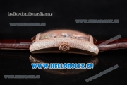 Franck Muller Casablanca Asia Automatic Rose Gold/Diamonds Case with Diamonds Dial and Arabic Numeral Markers Brown Leather Strap (ZF)