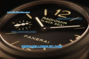 Panerai Luminor Marina Swiss ETA 6497 Manual Winding Movement PVD Case with Black Dial and Yellow Markers-Black Leather Strap