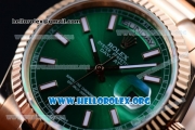 Rolex Day-Date Swiss ETA 2836 Automatic 18K Rose Gold Case with Green Dial Stick Markers and 18K Rose Gold Bracelet (BP)