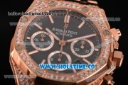 Audemars Piguet Royal Oak Chronograph Swiss Valjoux 7790 Automatic Rose Gold/Diamonds Case with Blue Dial Diamonds Bezel and Stick Markers (EF)