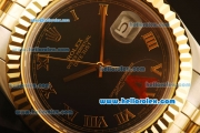 Rolex Datejust II Swiss ETA 2836 Automatic Full Steel with Yellow Gold Bezel and Black Dial-Roman Numerals Markers