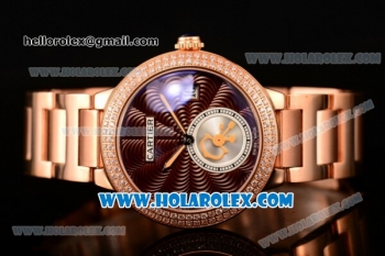 Cartier Rotonde De Miyota Quartz Rose Gold Case/Bracelet with Brown Dial and Diamonds Bezel