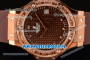 Hublot Big Bang Tutti Japanese Miyota Quartz Rose Gold Case with Brown Dial Stick Markers and Brown Rubber Strap