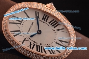 Cartier Baignoire Swiss ETA Quartz Movement Rose Gold Case with Diamond Bezel and Brown Leather Strap