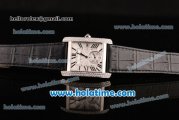 Cartier Tank MC Miyota 8245 Automatic Steel Case with Black Leather Strap White Dial and Diamond Bezel