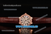 Cartier Ballon Bleu De Small Swiss Quartz Rose Gold Case with Diamonds Bezel White Dial and Brown Leather Strap - Black Markers